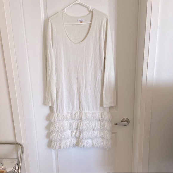 White   Calvin Klein stretchy fringy dress - Picture 5 of 5